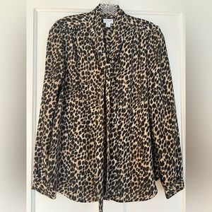 J. Crew Cheetah Print Long Sleeve Blouse with Tie Neck